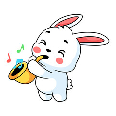 Cute White Bunny Rabbit Playing Gold Saxophone