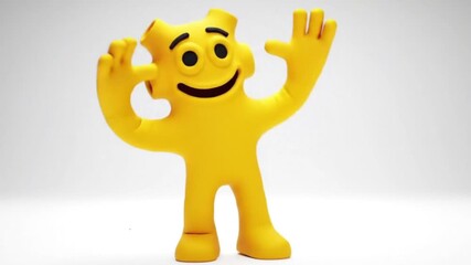 Cheerful Yellow Puzzle Guy:  Happy Animated Character Loop