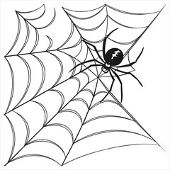 Black widow spider on a detailed cobweb illustration
