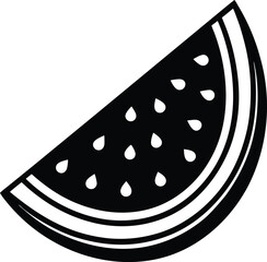 Stylized black and white slice of watermelon with seeds