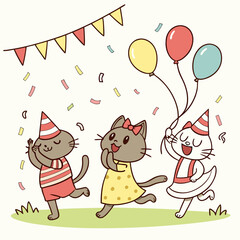 Fototapeta premium happy birthday card with funny cats