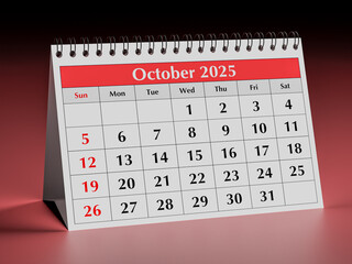 October 2025 calendar. One page of annual business desk monthly calendars
