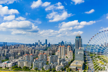 Naklejka premium Modern city river skyline landscape
