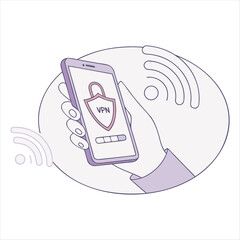 Hand holding smartphone with vpn and wi fi symbol for secure internet connection