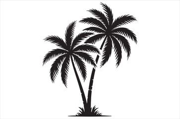 Obraz premium coconat tree silhouette vector set, tropical tree icon design, beach palm clipart, summer tree illustration, coconut tree collection, black palm drawing bundle on white background.