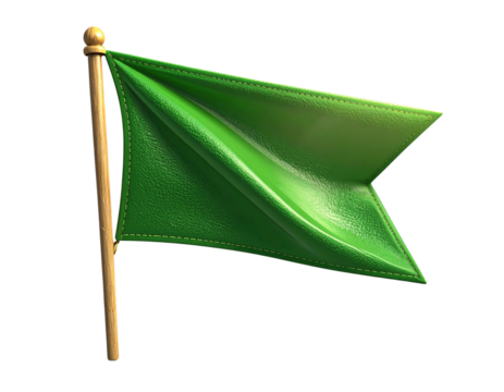  Small Bright Green Flag with Triangular Notch on Wooden Stick, isolated on transparent background PNG