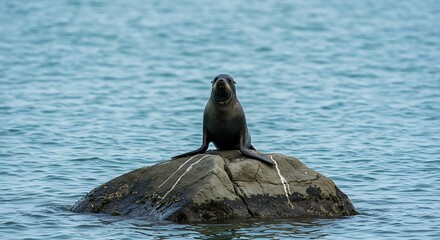 Seal on rock ocean