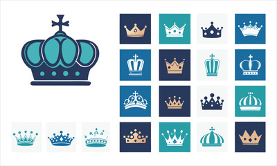 Collection of royal crowns and heraldic symbols in various styles