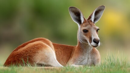 Fototapeta premium kangaroo resting close up, sitting on grass, natural lighting, photorealistic wildlife style