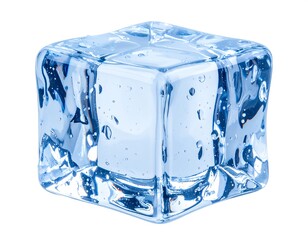 Obraz premium A single, translucent ice cube with visible water droplets