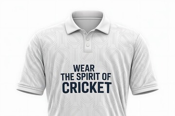 White cricket polo shirt with wear the spirit of cricket text