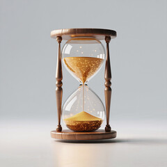Antique wooden hourglass with sand passing on a black background, an isolated timer of old time
