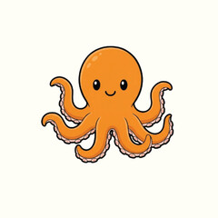 A cute cartoon baby octopus with a big smile is a funny marine animal vector illustration with a fish friend