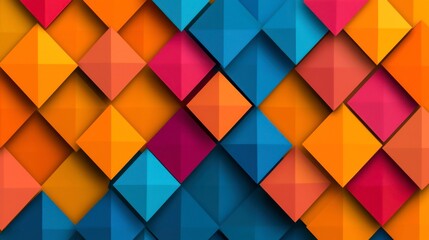Colorful Geometric Background with Triangles and Diamonds in Vibrant Shades of Orange and Blue