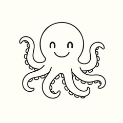 Obraz premium A cute cartoon baby octopus with a big smile is a funny marine animal vector illustration with a fish friend