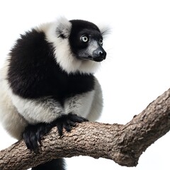 Obraz premium Black and white ruffed lemur perched on a tree branch