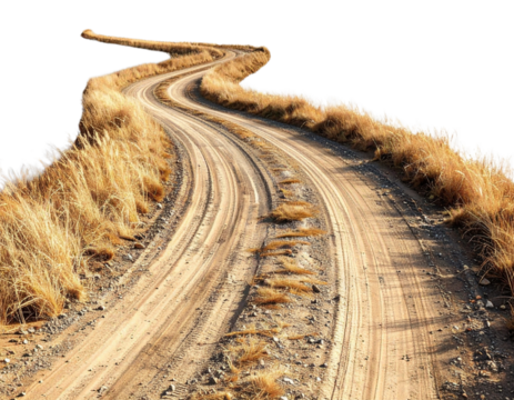 Winding Dirt Road with Dry Grass Edges, isolated on transparent background PNG