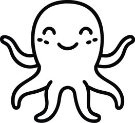 A cute cartoon baby octopus with a big smile is a funny marine animal vector illustration with a fish friend