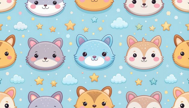 Pola mulus Paskah dengan karakter hewan kartun kelinci, kucing, dan anjing imut-imut serta kepala panda dan beruang dalam koleksi vektor yang seru