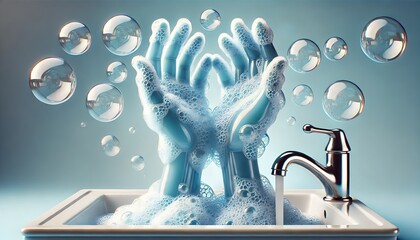 Washing hands with soap and water to prevent the spread of germs and viruses