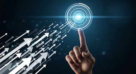 Hand Touching Futuristic Interface with Arrows and Circles Technology Concept