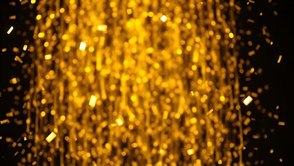 Golden confetti showering against a dark background, capturing a moment of celebration.