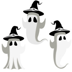 Halloween ghost set wearing witch hat PNG 