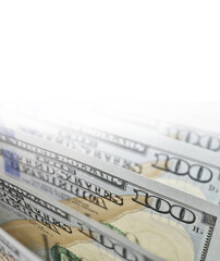 Background of One hundred US dollar bills. Arranged in strips of american cash. copy space