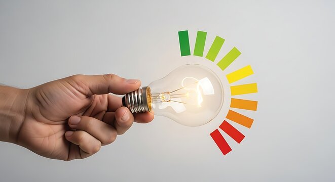 Energy Efficient Light Bulb in Hand with Rating Spectrum Concept
