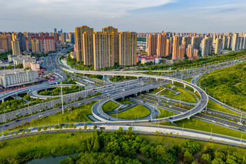 Modern city overpass traffic overhead
