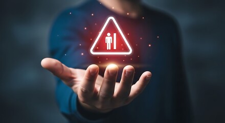 Person Holding Human Trafficking Warning Sign in Open Palm Protection Concept