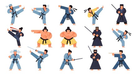 Collection of Martial Arts Styles, Asian Martial Arts Characters, Dynamic Martial Arts Poses