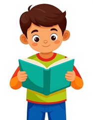 A young boy engrossed in reading a book