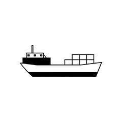 Obraz premium Outlined cargo ship with containers on deck on transparent background