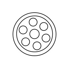 Outline pizza with seven circular toppings on transparent background