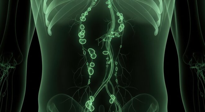 Luminous Green Medical Scan of the Human Torso's Lymphatic System