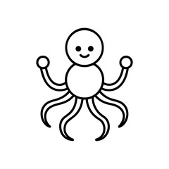 Cartoon octopus with arms and happy face on transparent background