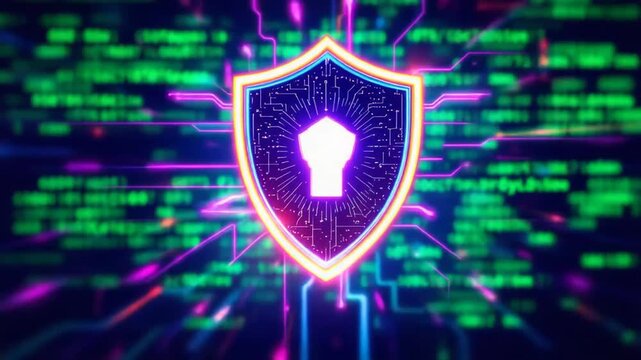 Cyber Security Shield Protection Glowing with Digital Data