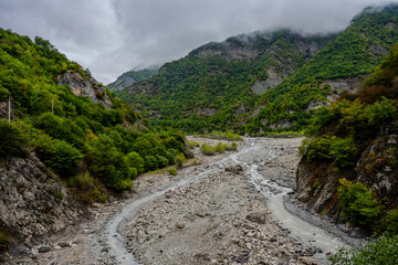Mountain Riverbed in Forested Valley Azerbaijan