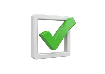 Isolated Glossy Green Check Mark in White Square on Transparent Background Symbol