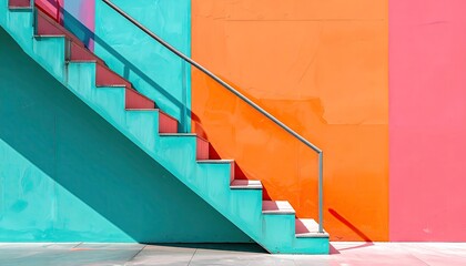 Colorful Staircase Against Vibrant Walls.