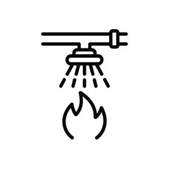 Fire sprinkler system spraying water on flames to extinguish a fire