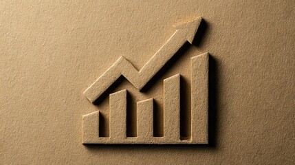 A minimalist growth chart design in brown cardboard, symbolizing economic progress and business success.