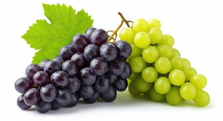 Bunches of red and green grapes isolated on white background
