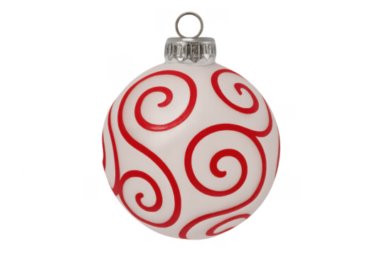 Christmas ornament with red swirl pattern on transparent background