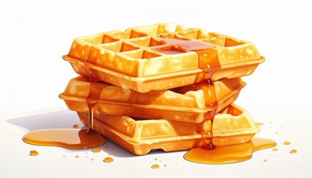 Stack of golden waffles with syrup dripping down—evoking warmth, indulgence, and the delicious choreography of texture, sweetness, and breakfast ritual.