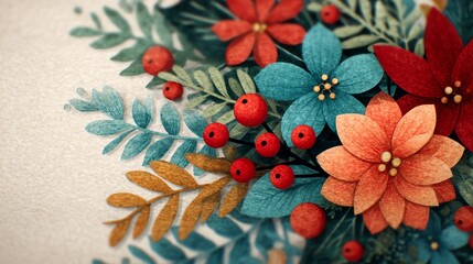 Fototapeta premium Holiday flyer with illustrated Christmas elements, festive catalog background