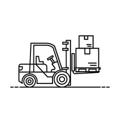 Simple line art icon of a forklift truck lifting boxes on a pallet
