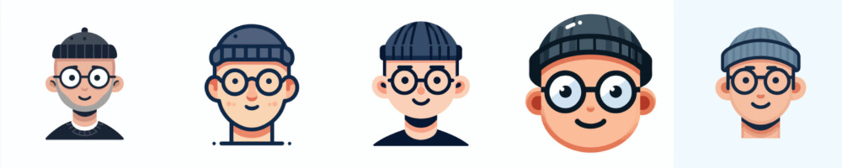 Avatar of a bald man's face wearing round glasses and a beanie hat, medium skin tone, smiling expression