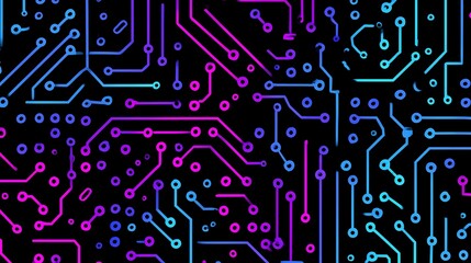 Seamless Cyberpunk Neon Circuit Pattern